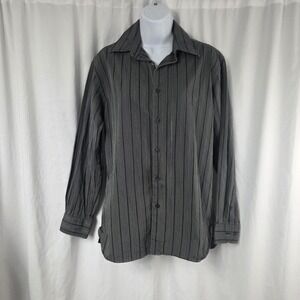 John Henry Mens Shirt Small Long Sleeve Button Down Gray Black Stripes